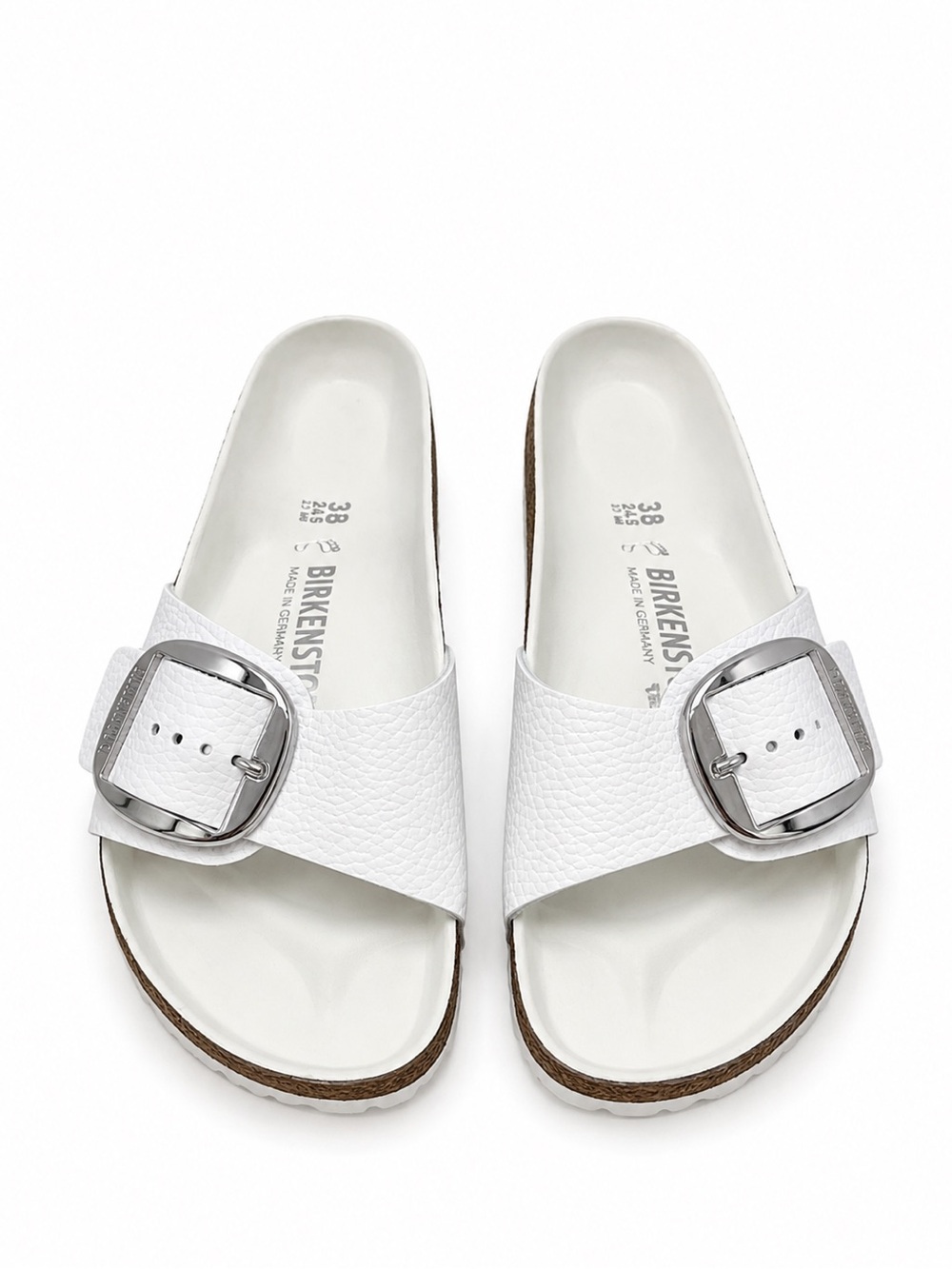 Birkenstock White Silver Madrid Buckle Sandals Sz 7